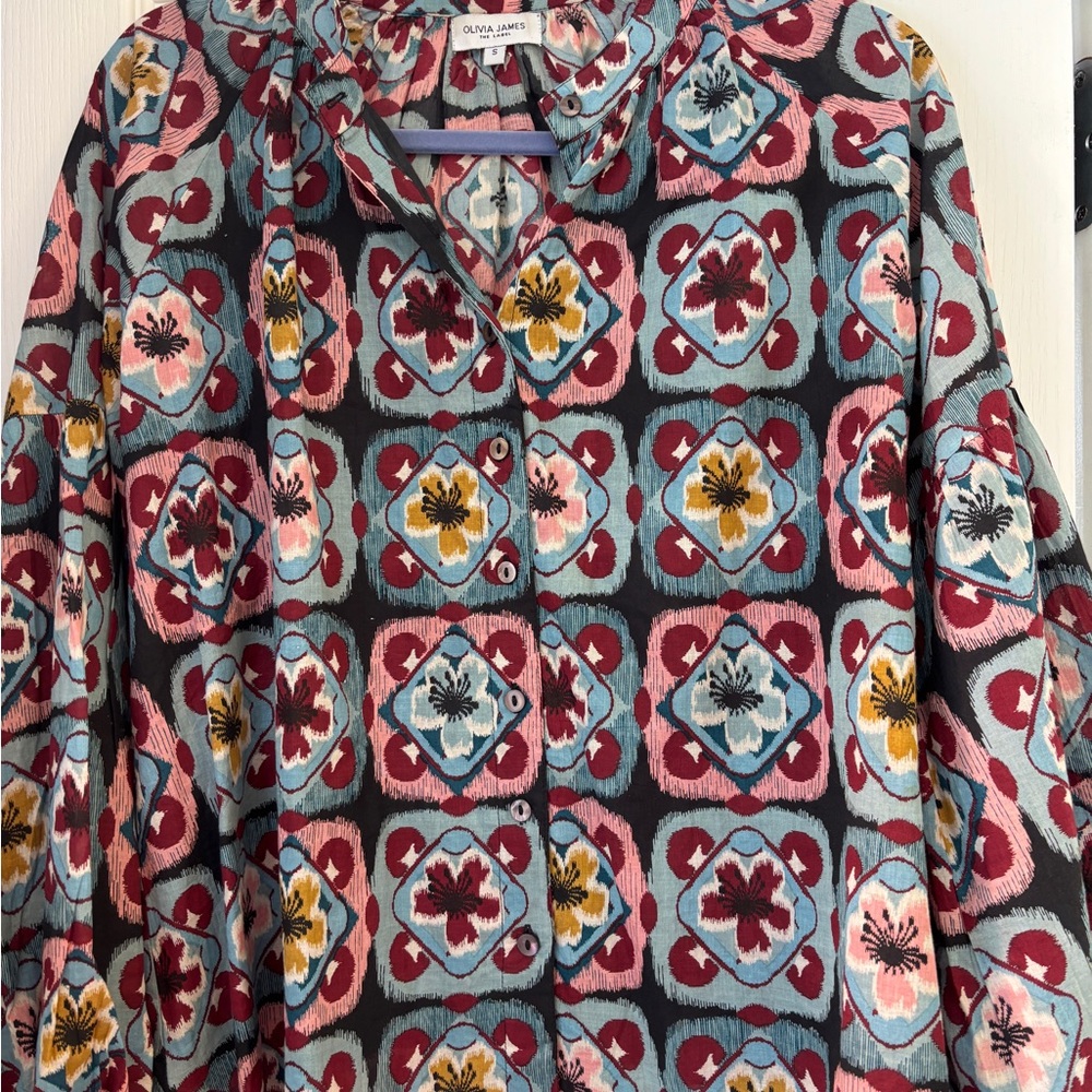 Olivia James Women's Patterned Blouse - Blue and Pink